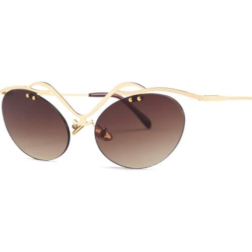 2018 New Fashion Retro Oval Letters Sunglasses Cat Eye Frame Rimless Sunglasses Trending Men Punk Sun Glasses Female UV400