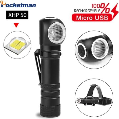 LED Flashlight Multifunctional Magnetic Flashlight XHP50 LED Torch USB Rechargeable Flashlight Built-in Battery Head Front Torch