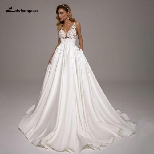 Lakshmigown Chic Boho Wedding Dresses 2021 Sleeveless Open Back robe mariee Appliques A Line Satin Bridal Gown vestido de novia