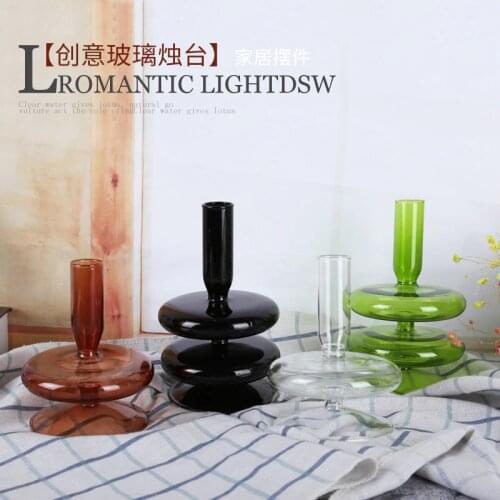 Multi-colored glass candlesticks Home candlelight dinner ornaments hand blown crafts candlesticks candle holder decoration