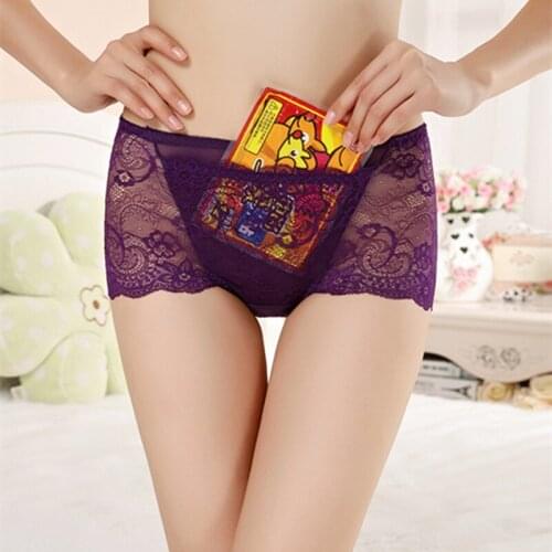 Front pocket sexy lace panties female transparent large size high waist hips belly abdomen briefs