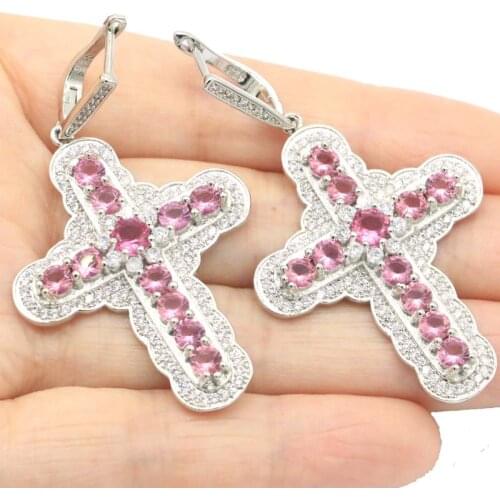 25x10mm Stunning Created Red Blood Ruby Paris Blue Topaz Bright Zircon For Womans Silver Earrings Wholesale Drop Shipping