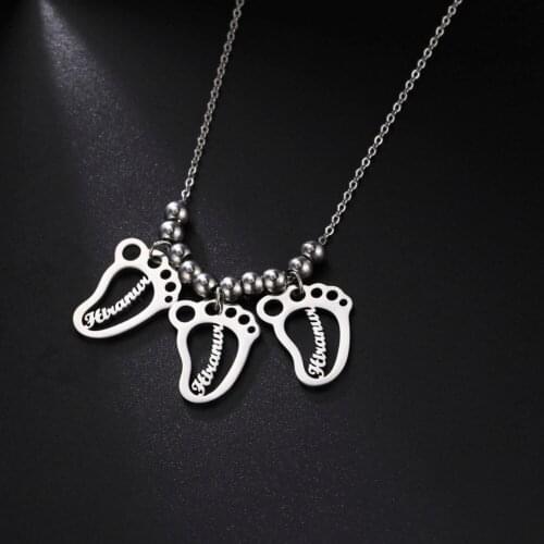 Sipuris Custom Name Necklace Stainless Steel Personalized Baby Name Necklace For Mom Unique Foot Necklace Fashion Jewelry Gift