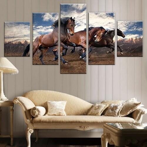 Modern Home Decor Living Room Canvas 5 Panel Fine Horse Running Framework Wall Art Poster HD Print Painting Modular Pictures