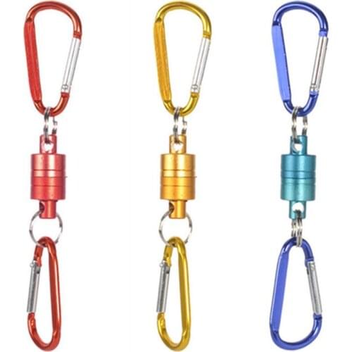 Outdoor Fly Fishing Hiking Magnetic Net Release Hanging Holder Magnet Buckle Lanyard Double Keychain Hook D-Ring Carabiners Clip