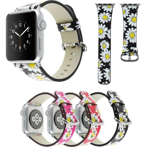 Colorful Leather Strap for Apple Watch Band 38mm 42mm Floral Daisy Flower Leather Wristbands for iWatch Series 3 2 1 Bracelet