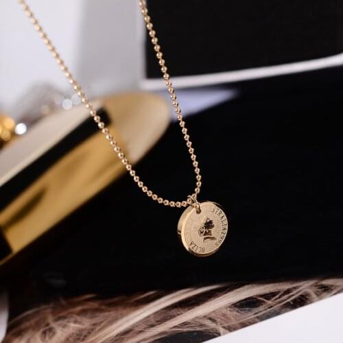 YUN RUO Rose Gold Fashion Vintage Queen Coin Pendant Necklace Titanium Steel Jewelry Woman Birthday Gift Never Fade Wholesale