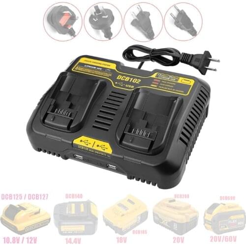 Dawupine DCB102 Double Li-ion Battery Charger 2 X 3A USB 5V For DeWalt 10.8V 12V 14.4V 18V DCB101 DCB127 DCB140 DCB105 DCB200