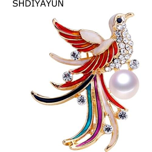 SHDIYAYUN New High Guality Pearl Brooch Phoenix Brooch For Women Gold Fashion Bird Brooch Pins Natural Freshwater Pearl Jewelry