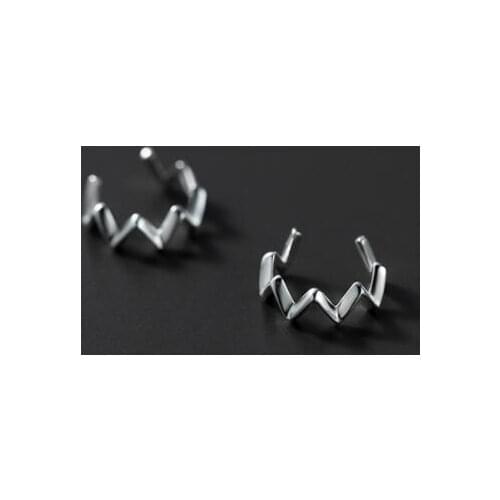 1pair (No pierced) Small Real. 925 Sterling Silver Jewelry Waterwave Wave Clip On Cuff Earrings Ear-Bone C-G5927