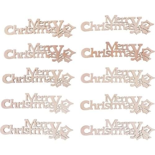 10pcs Christmas Wooden Pendants Ornaments DIY Wood Crafts Xmas Tree Ornaments Snowflake Christmas Party Decorations for Home