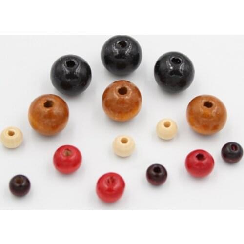100pcs Natural Wooden Beads 5/6/8/10/12MM Eco-Friendly Brown black red wood Round Loose beads for Jewelry makeing bracelet DIY