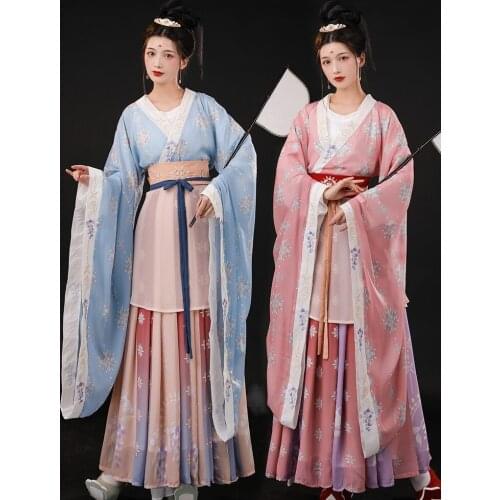 2021 chinese hanfu dress ancient jin dynasty cross collar graceful hanfu embroidery and printing folk dance festival outfit
