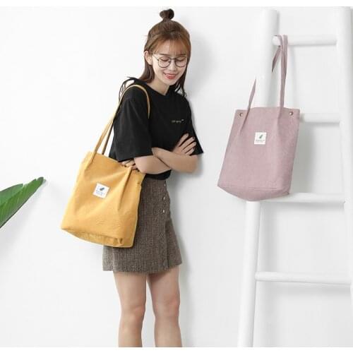 2021 Casual Women Mori style Large Capacity Tote Canvas Shoulder Bag Shopping Bag corduroy Bags Casual Tote Feminina