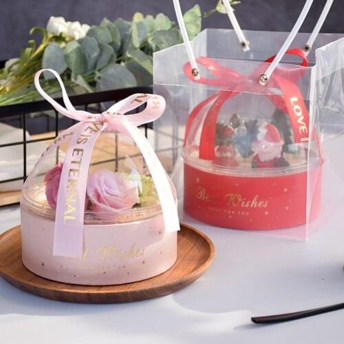 5pcs Net Red Valentines Day Hemisphere Hugging Bucket Cake Box Round Transparent Mousse Ball Plastic Tote Bag Party Supplies
