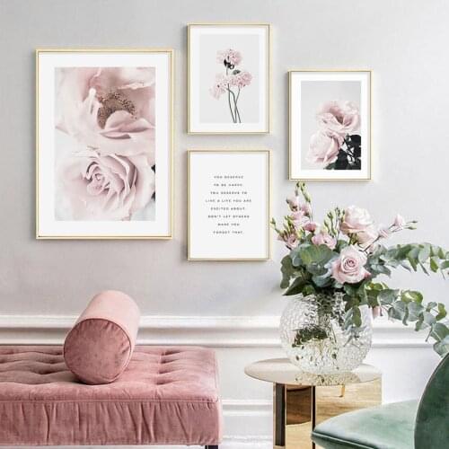 Abstract Pink Flower Canvas Painting Wall Art Poster Print Pictures for Living Room Bedroom Interior Home Decoration Modern