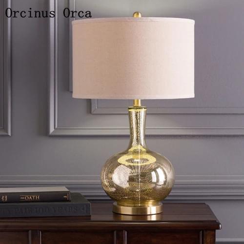American modern creative golden glass table lamp living room bedside lamp neoclassical LED table lamp free shipping