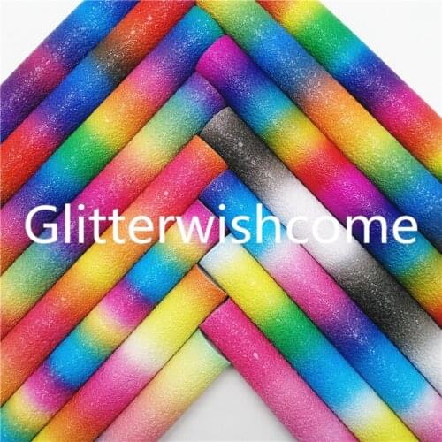 Glitterwishcome 21X29CM A4 Size Vinyl For Bows Rainbow Stripes Printed Faux Leather Fabirc Faux Leather Sheets for Bows, GM851A