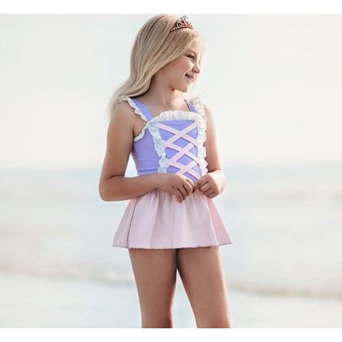 Princess Swimsuit One Piece Swiming Suit Girl Swimwear Beachwear Children Bathing Suit Baby Siamese Triangle Princess Bikini