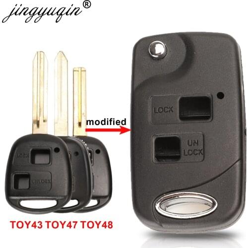 Jingyuqin Flip 2 Button Remote Key Shell For Toyota RAV4 Avalon Echo Prado Tarago Camry Tarago TOY43 / TOY47 TOY48 Fob Case