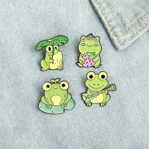 Enamel pin custom frog frog lotus leaf brooch bag lapel pin cartoon animal badge jewelry gift for kids and friends DIY Jewelry
