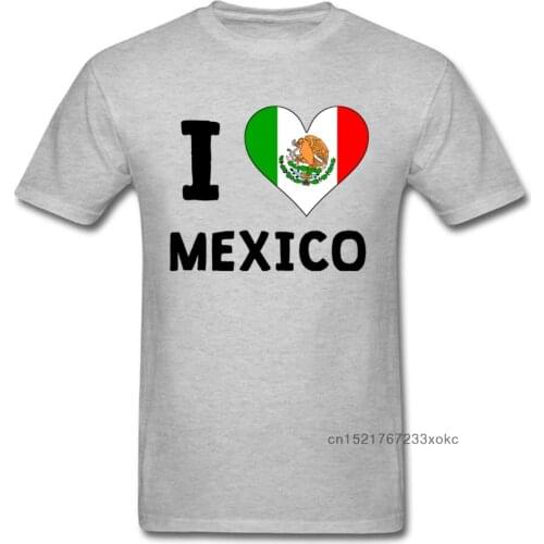 I Love Mexico T Shirt Men Heart Flag T-shirt Novelty School Clothing 100% Cotton Tees Mexico Flag Tshirt Grey Tops O-neck