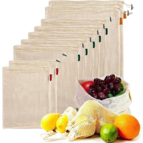 Hot 9 PCS Set of Reusable Mesh Produce Bags for Grocery Vegetable Fresh Produce Storage Cotton Bags