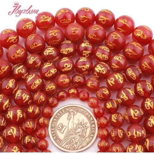 Round Mantra Tibetan Agates Red Loose Spacer Natural Stone Beads For Women DIY Accessories Necklace Bracelets Jewelry Making 15"
