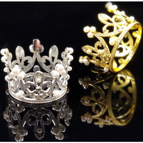 Mini Crown Princess Cake Topper Crystal Pearl Tiara Cupcake Toppers Ornaments for Wedding Birthday Party Cake Decorating Tools