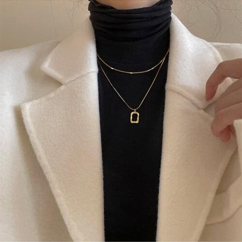 Trendy Silver Plated Clavicle Necklace For Women Jewelry Fashion Lady Double Layer Square Pendant Necklace Female Choker Bijou