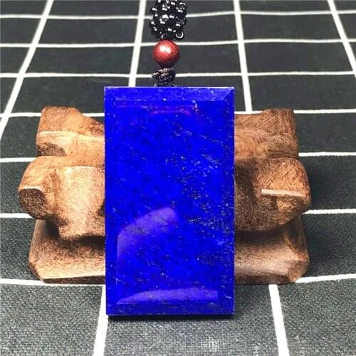 Natural Blue Lapis Lazuli Beads Necklace Pendant Jewelry For Woman Men Rectangle Crystal 52x30x7mm Stone Reiki Rope Chain AAAAA