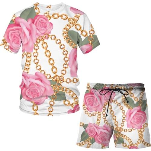 2021 New Fashion hot Shorts Iron chain 3D Summer T-Shirt Cartoon Suit Man / Woman Cool Clothes Hip Hop Luxury Short Sleeve Sets