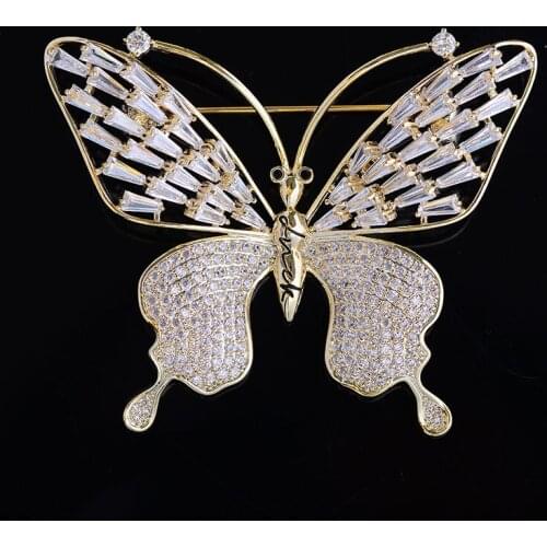 OKILY Gorgeous Butterfly Brooches for Girl Lady Wedding Party Accessories Shine Zirconia Insect BroochPins Coat Sweater Jewellry