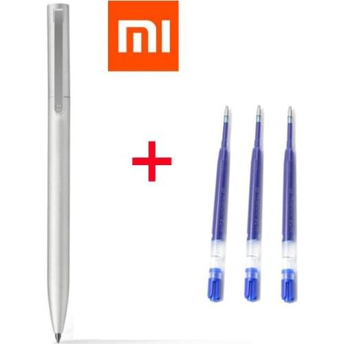 Luxury design Original Xiaomi Mijia Metal Sign Pen + OEM replacement ink Blue [ 1 metal pen + 3 blue ink ] xiaomi writing pen