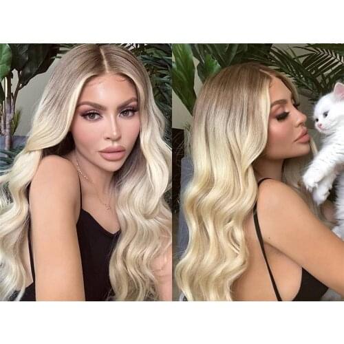 Body Wave Lace Front Wig 13x4 Synthetic Hair Honey Blonde Ombre Lace Wig with Baby Hair 150% Density