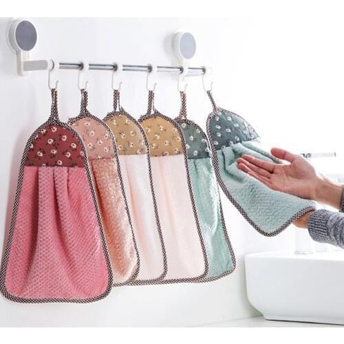 QDRR 1PCS Hand towel household lovely hanging type absorbent towel kitchen lazy rag wipe handkerchief solid color baby towel #07