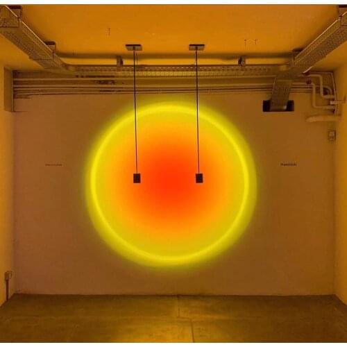 Net red bar KTV rainbow light projection living room creative personality background wall falling daylight ring chandelier