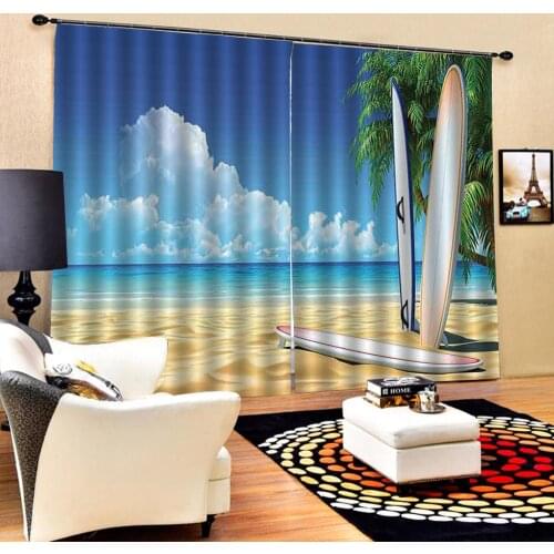 Beach curtains blue curtain 3D Curtain Luxury Blackout Window Curtain Living Room Drapes Cortinas