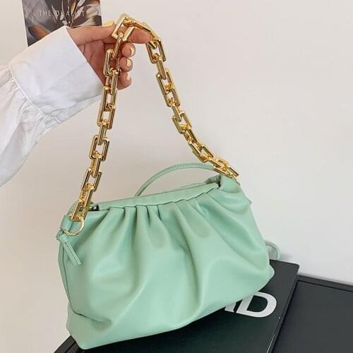 Women Shoulder Pouch Soft Leather Gold Chain Luxury Handbags For Women Crossbody Bag Thin Strap Satchel Brand Bag Shoulder Purse
