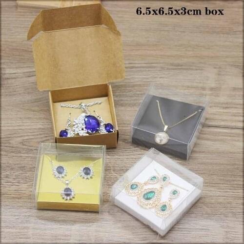 Jewelry Necklace set display box 1Lot =10 box +10 pcs inner Card 65x65x30mm White/Black/Kraft/transparent Necklace /Earring BOX