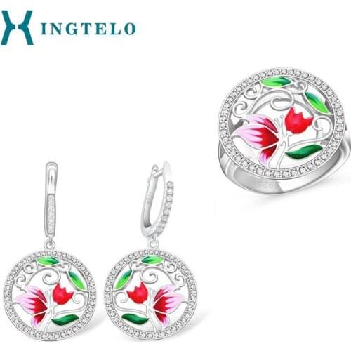 XINGTELO Sweet Jewelry 925 Sterling Silver Ring Earrings Jewelry Set Cubic Zirconia Classic Wedding Accessories for The Bride