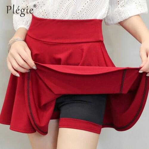 Plegie Plus Size 4XL Shorts Skirts Womens 2020 Summer A Line Sun School High Waist Pleated Skirt Female Korean Elegant Skirt