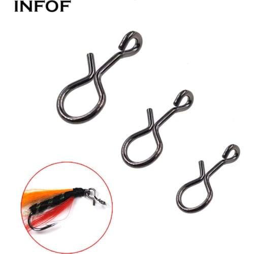 INFOF 100pcs Fly Fishing Snap Fly Clip for Flies Hook Lures Stainless Steel No-knot Fast Snap Quick Change Fishing Connector