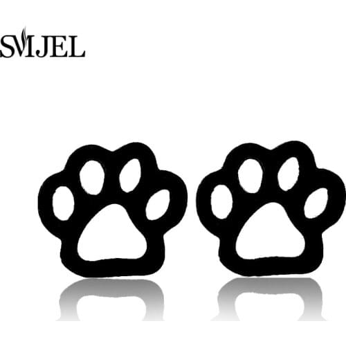 SMJEL Cute Animal Print Pet Paw Earrings Black Stainless Steel Jewelry Punk Dog Cat Paw Earring Studs boucle d'oreille femme