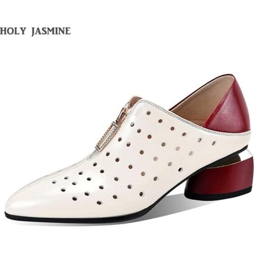 2021 spring Round Heel Pumps High Quality Leather Pointed Slip-on Shoes Fashion Shallow Comfortable breathable Womens Pumps