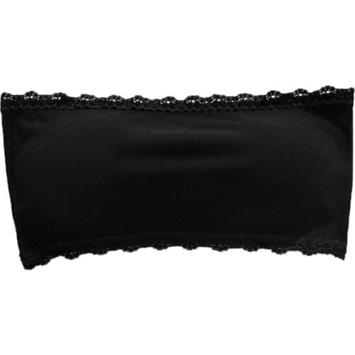 Womens Strapless Lace Trim Bandeau Bra Padded Seamless Stretch Bandeau Tube Tops