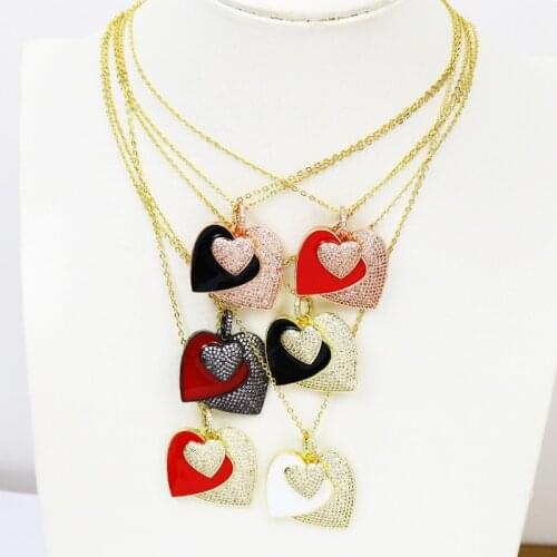 5 Pcs Heart Zirconia Necklace Mix color Heart Jewelry Pendant Necklace Jewelry Accessories Jewelry Necklace Gift 51828