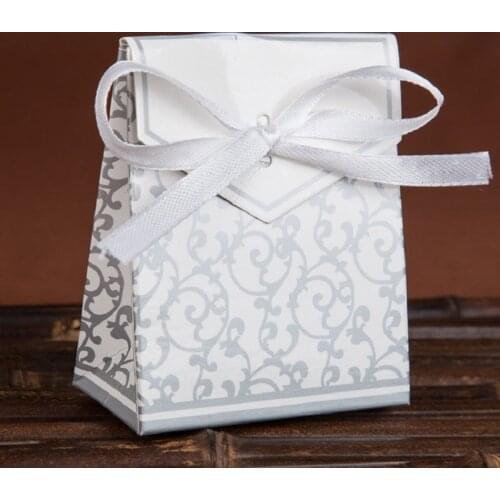 50PCS Sliver Gold Engagement Anniversary Wedding Party Cake Favor Gift Boxes with Ribbon Event Party Supplies Free Shipping