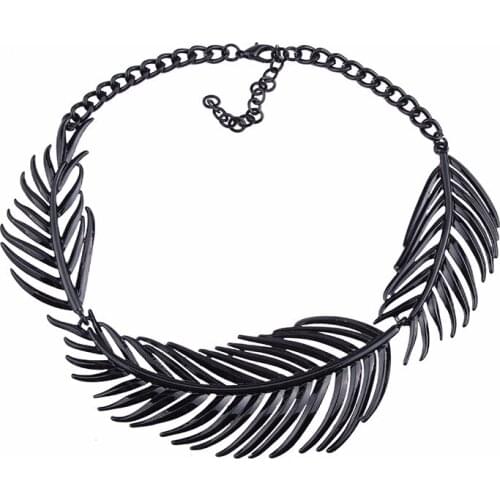 BK Vintage Gold Silver Black Necklace Punk Leaf Shaped Loop Hoop Bib Collar Choker Chain Unique Lovely Hip Hop Jewelry Gift New