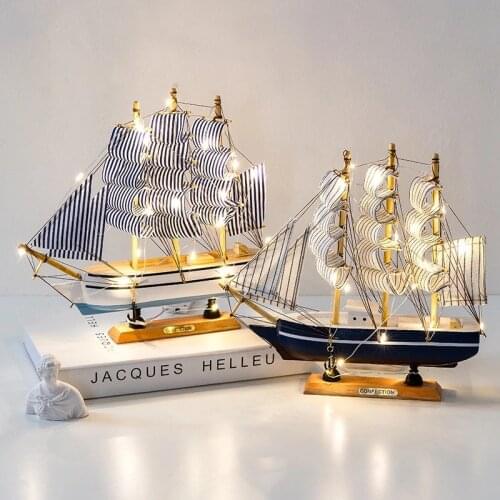 Wooden Sailing Ship Model Vintage Handmade Wood Sailboat Model Nautical Home Room Decor Desktop Ornament home decoration